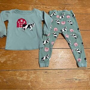 Kids Sage Green Cow & Barn Pajama Set